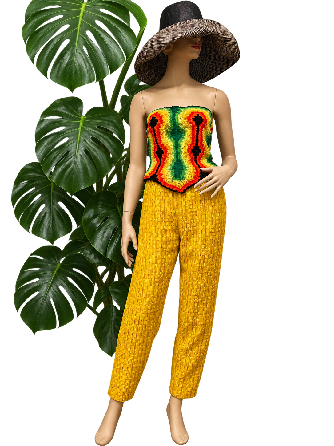 Phiz Rogue outfit on mannequin with monstera plant and background removed